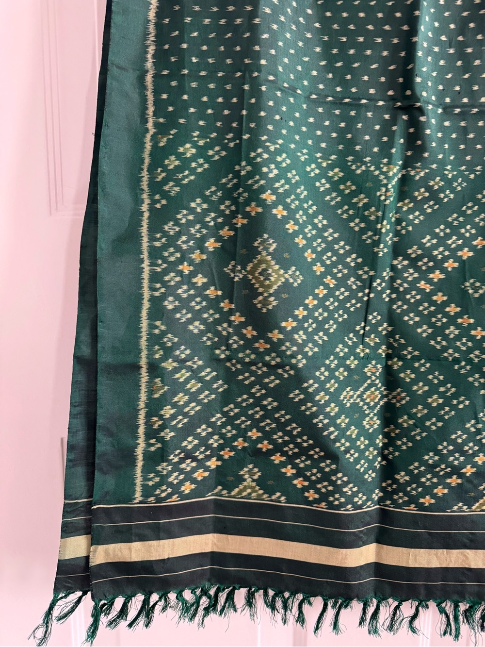 Emerald Green handwoven silk scarf purchased in India